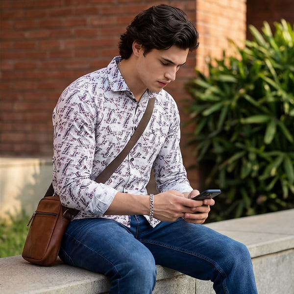 Full Sleeves Straight Fit Maroon All-Over Pure Linen Print Shirt
