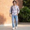 Full Sleeves Slim Fit Light Brown Motion Blur Floral Motif Print Shirt