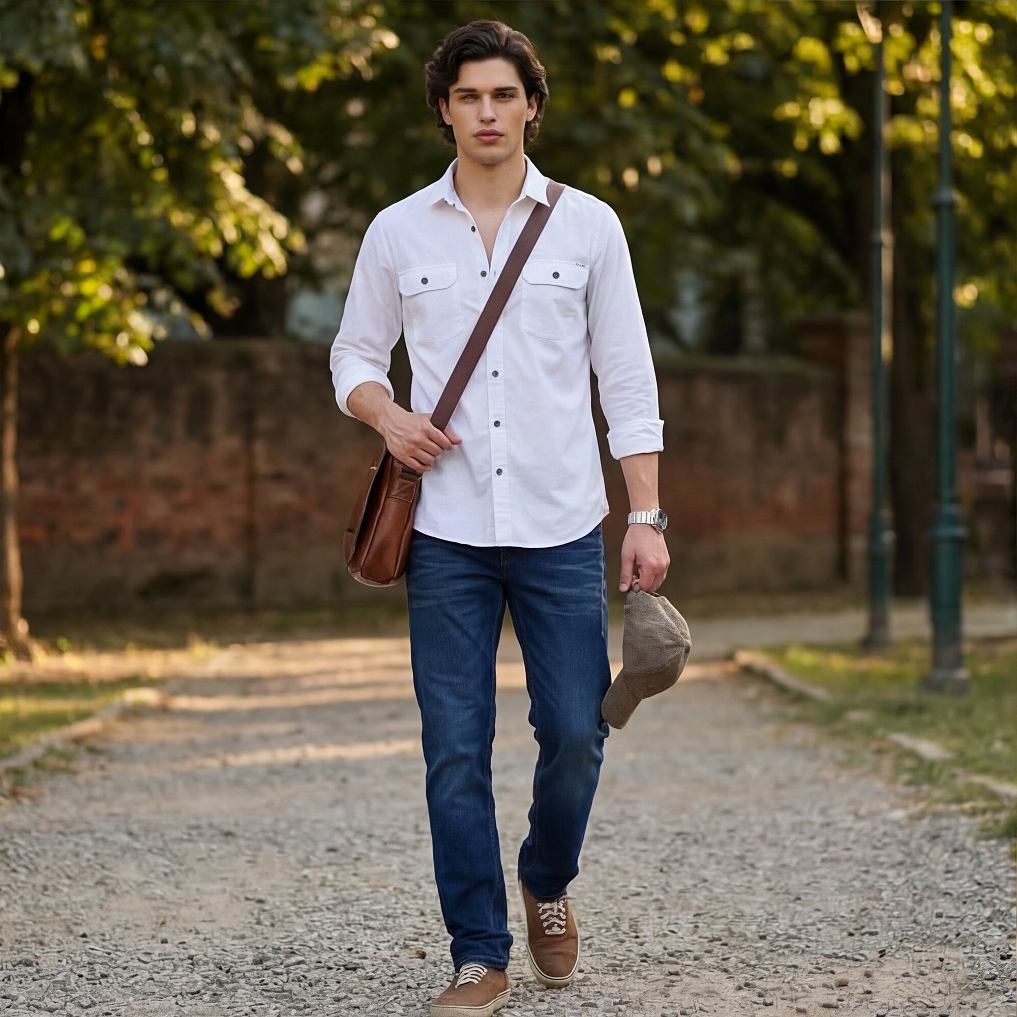 Men White Solid Straight Fit Shirt
