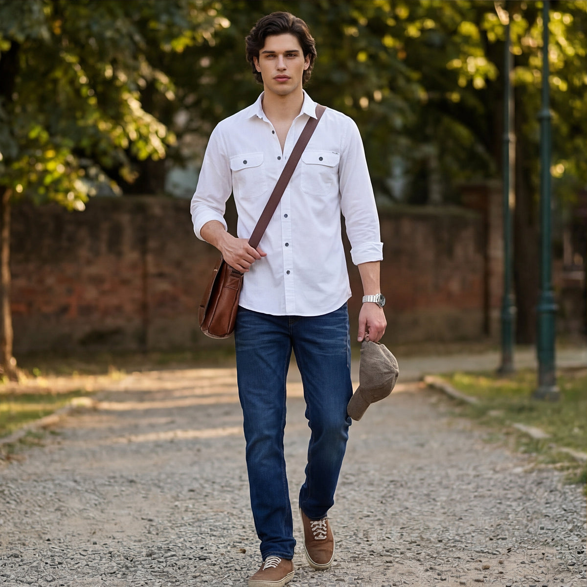 Full Sleeves Straight Fit White Double Pocket Solid Shirt