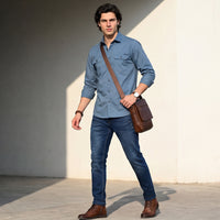 Full Sleeves Straight Fit Black Double Pocket Solid Shirt