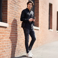 Full Sleeves Straight Fit Black Double Pocket Solid Shirt