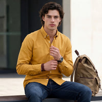 Full Sleeves Slim Fit Mustard Button-Down Oxford Solid Shirt