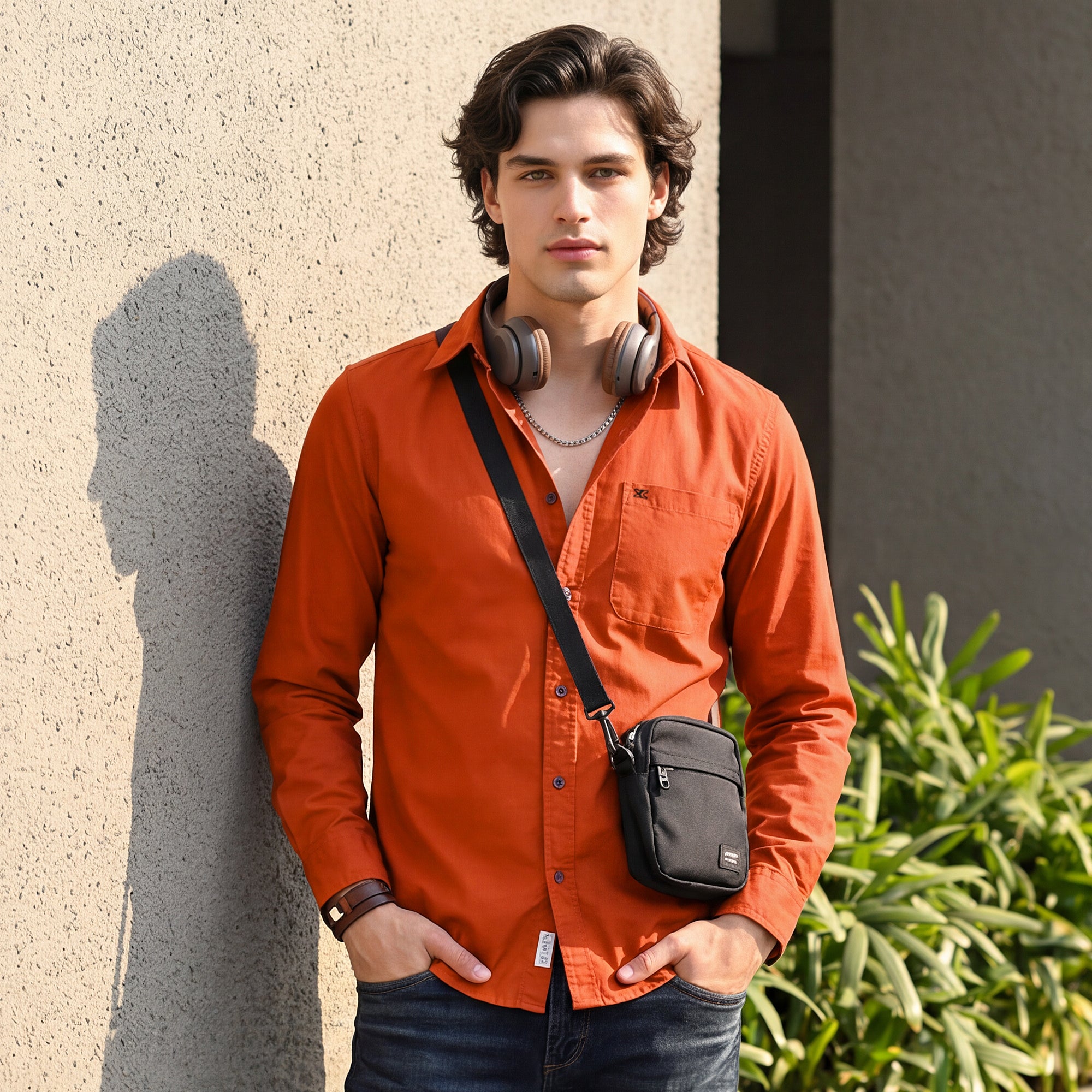 Men Brick Solid Slim Fit Shirt