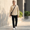 Full Sleeves Slim Fit Beige Dobby Corduroy Solid Shirt