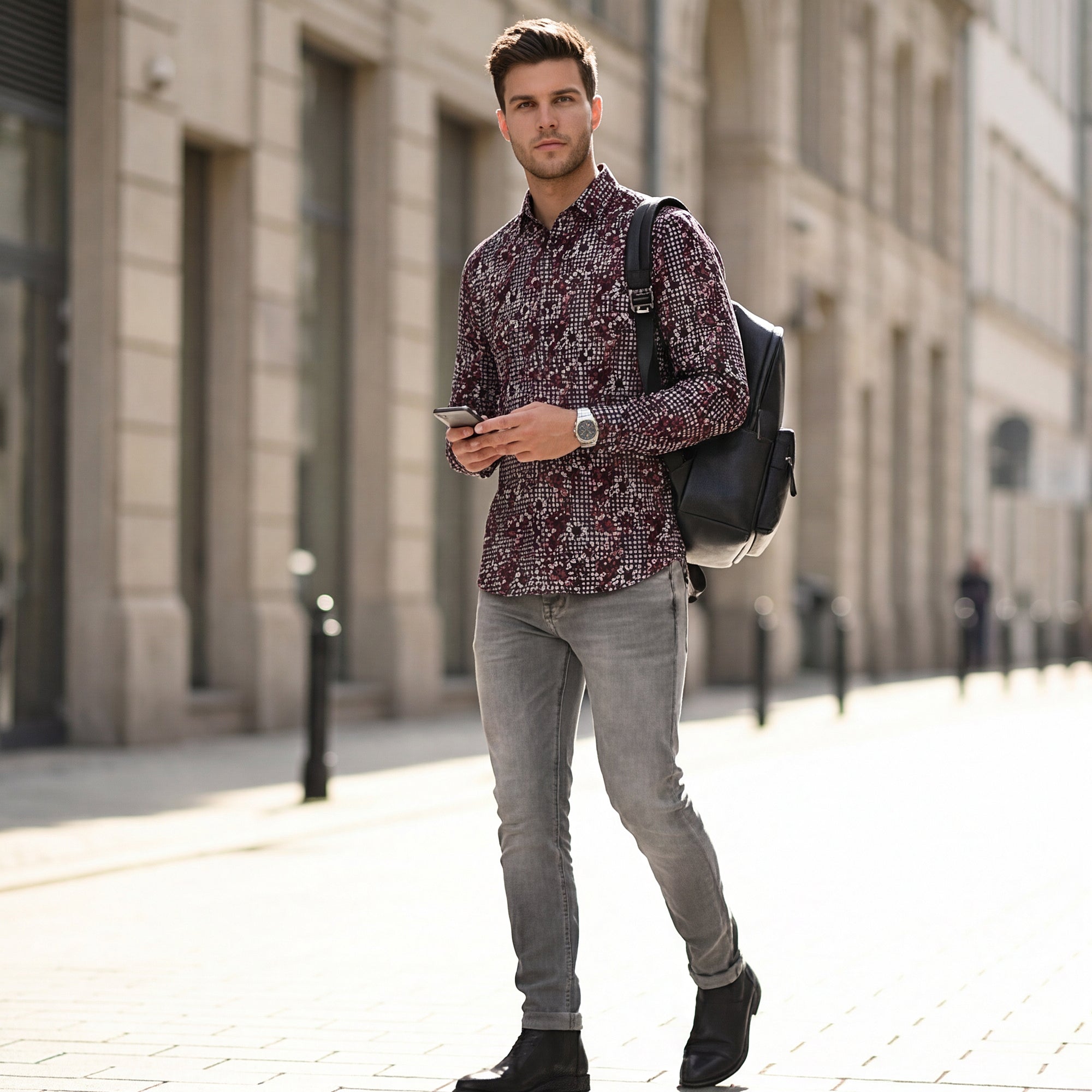 Full sleeves Slim Fit Onion Pink All-Over Houndstooth Floral Print Shirt