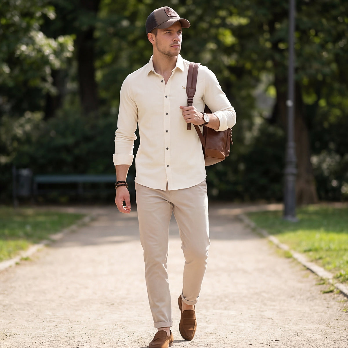 Full Sleeves Slim Fit Ecru Heavy Dobby Solid Shirt
