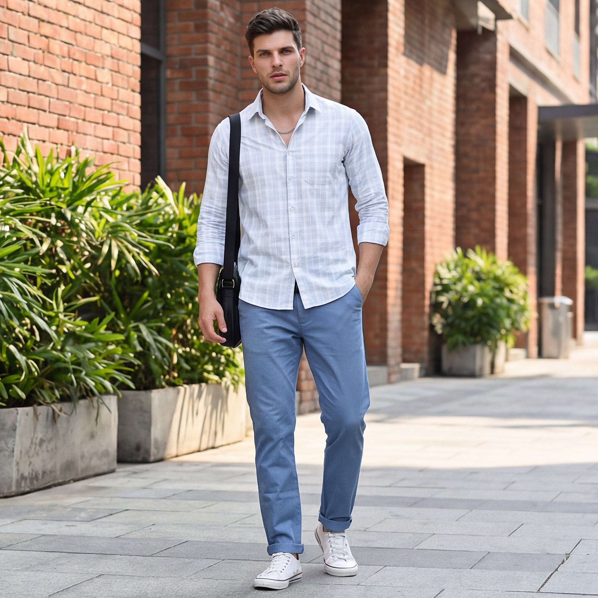 Men White Checks Slim Fit Shirt