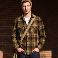 Full Sleeves Slim Fit Olive Double Pocket Brushed Checks Shirt