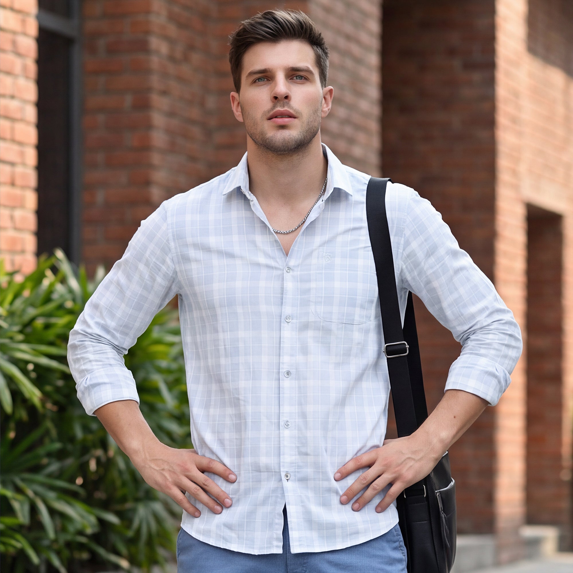 Men White Checks Slim Fit Shirt