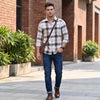 Full Sleeves Slim Fit Khaki Textured Slub Checks Shirt