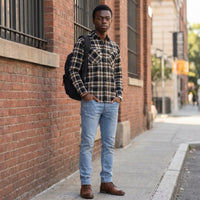 Full Sleeves Slim Fit Black Heavy Textured Double Pocket Checks Shirt