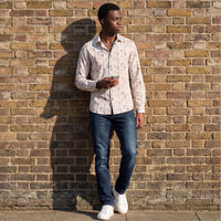 Full sleeves Slim Fit Beige All-Over Distressed texture Stripe Print Shirt
