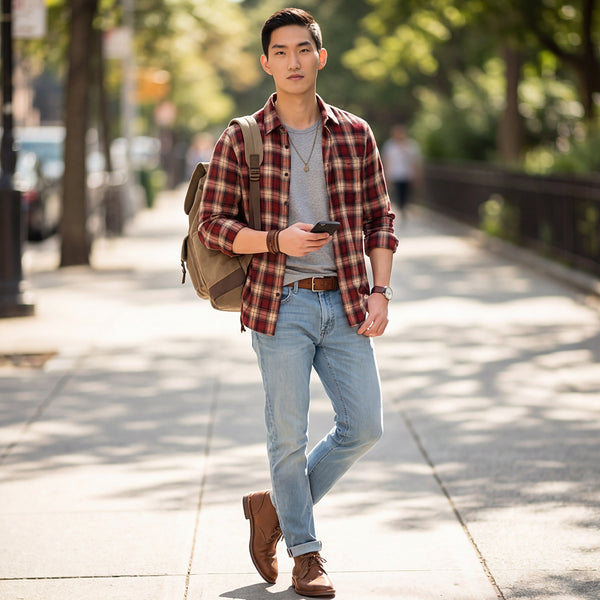 Men Rust Checks Slim Fit Shirt