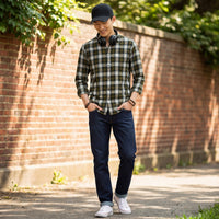 Full Sleeves Slim Fit Olive Mild Brushed Checks Shirt