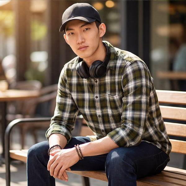 Full Sleeves Slim Fit Olive Mild Brushed Checks Shirt