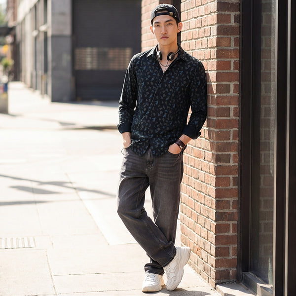 Full Sleeves Slim Fit Bottle Green All Over Geometric Motif Print Shirt