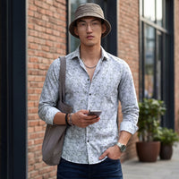 Full Sleeves Slim Fit Blue All Over Abstract Floral Floral Satin Solid Shirt