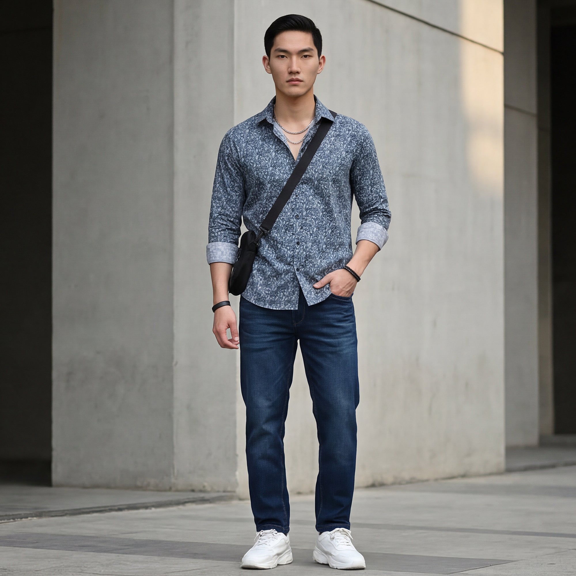 Full Sleeves Slim Fit Grey All Over Abstract Floral Floral Satin Solid Shirt