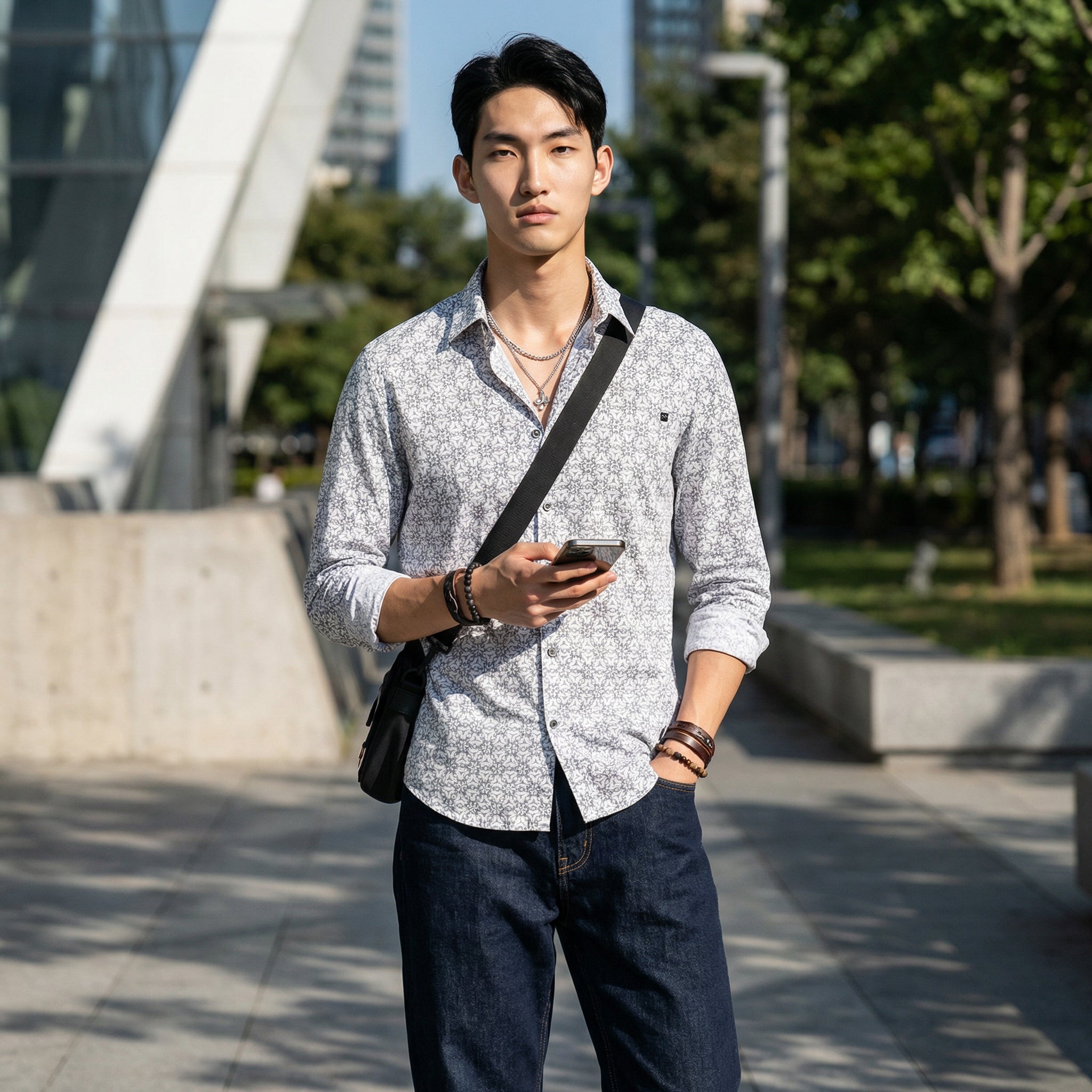 Men White Printed Slim Fit Shirt