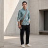 Full Sleeves Slim Fit Green Textured All Over Grunge Floral Dobby Print Shirt