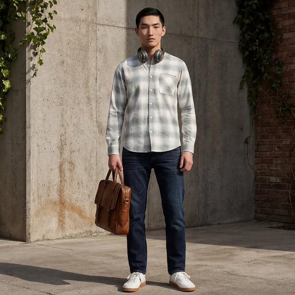 Full Sleeves Slim Fit Dusty Pista Dobby Textured Checks Shirt