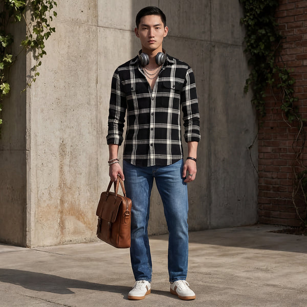 Men Black Checks Straight Fit Shirt
