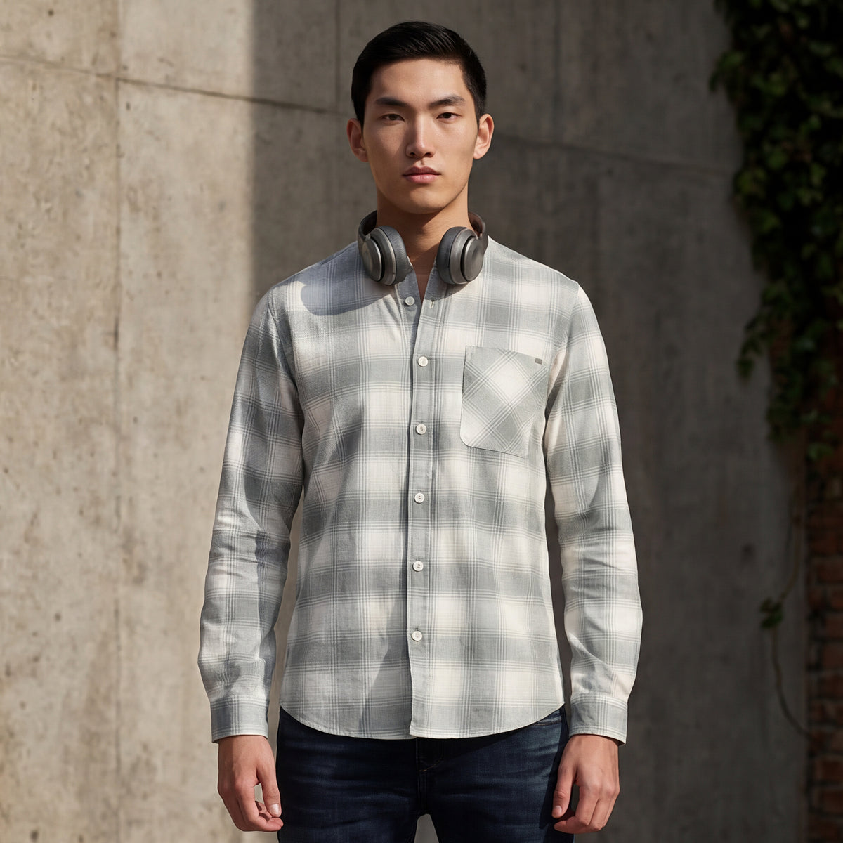 Full Sleeves Slim Fit Dusty Pista Dobby Textured Checks Shirt