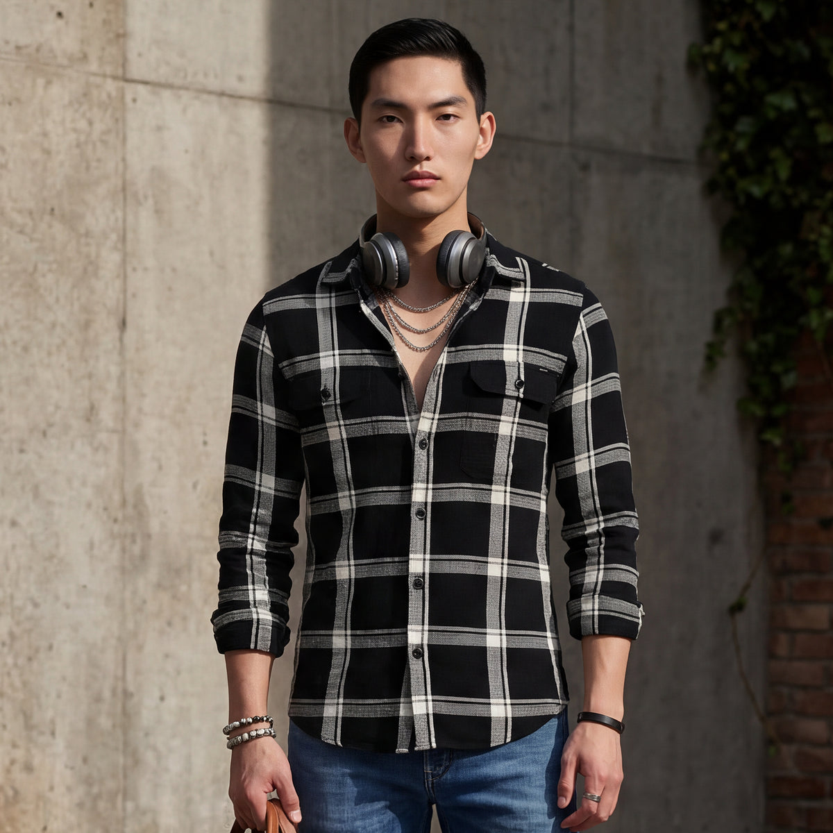 Men Black Checks Straight Fit Shirt