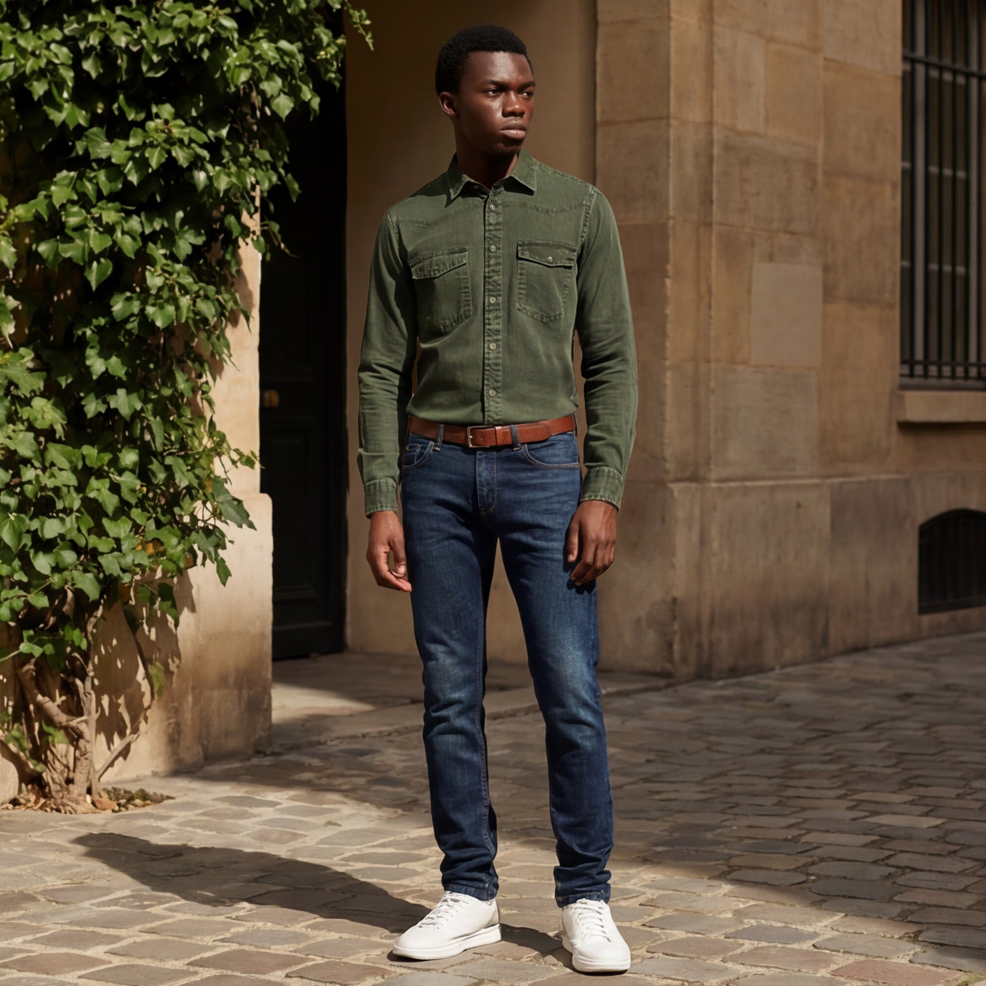 Men Olive Green Solid Slim Fit Shirt