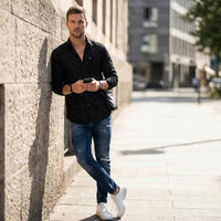 Full Sleeves SlimFit Black All-Over Abstract Geometric Print Shirt