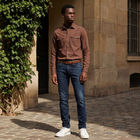 Full Sleeves Slim Fit Coffee washed Double Pocket Color Denim Solid Shirt