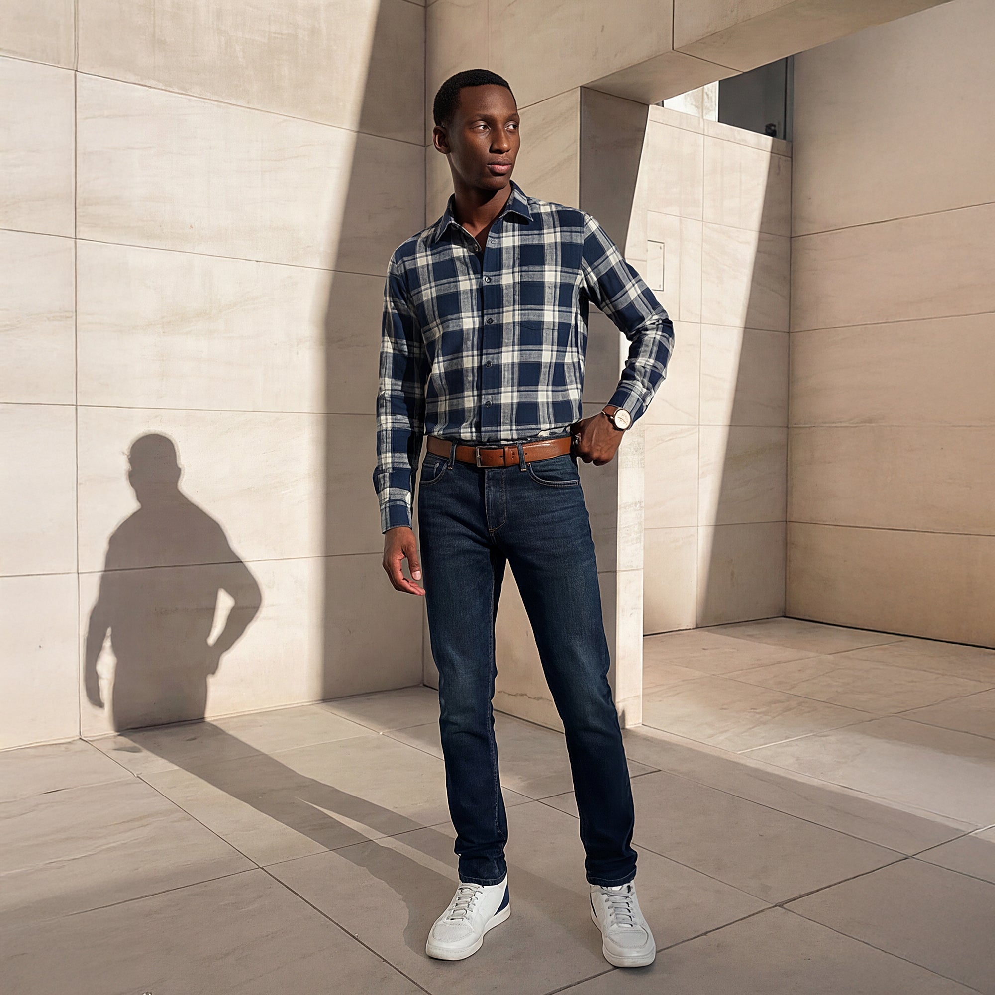 Men Blue Checks Straight Fit Shirt