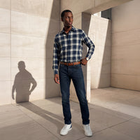 Full Sleeves Straight Fit Slate Blue Heavy Textured Checks Shirt