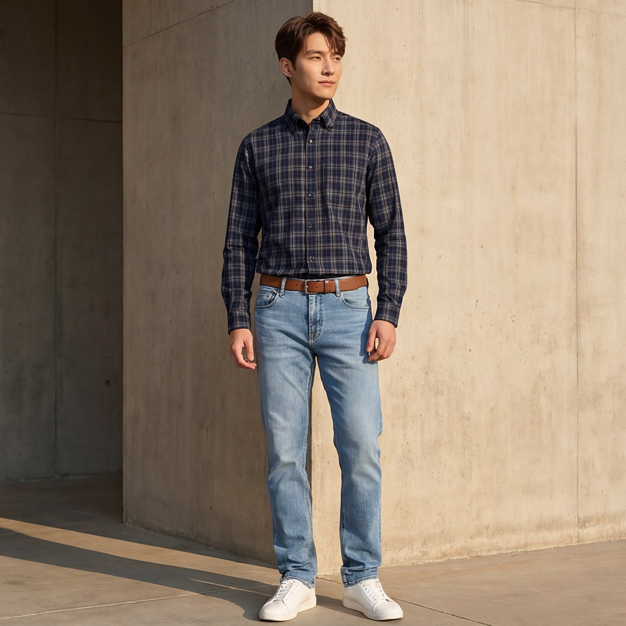 Men Blue Checks Slim Fit Shirt