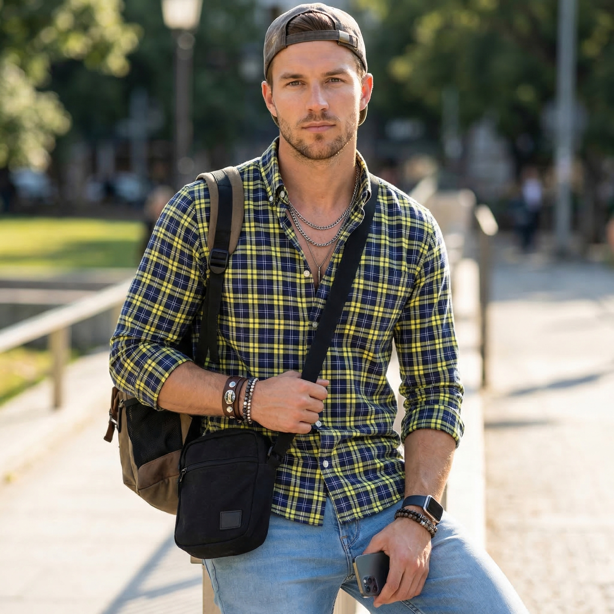 Men Green Checks Slim Fit Shirt