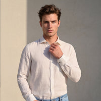 Full sleeves Slim Fit White Pure Linen Solid Shirt