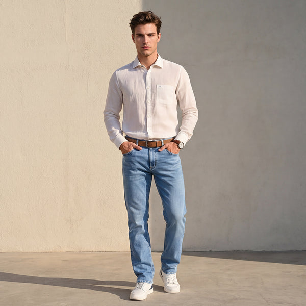 Full sleeves Slim Fit White Pure Linen Solid Shirt