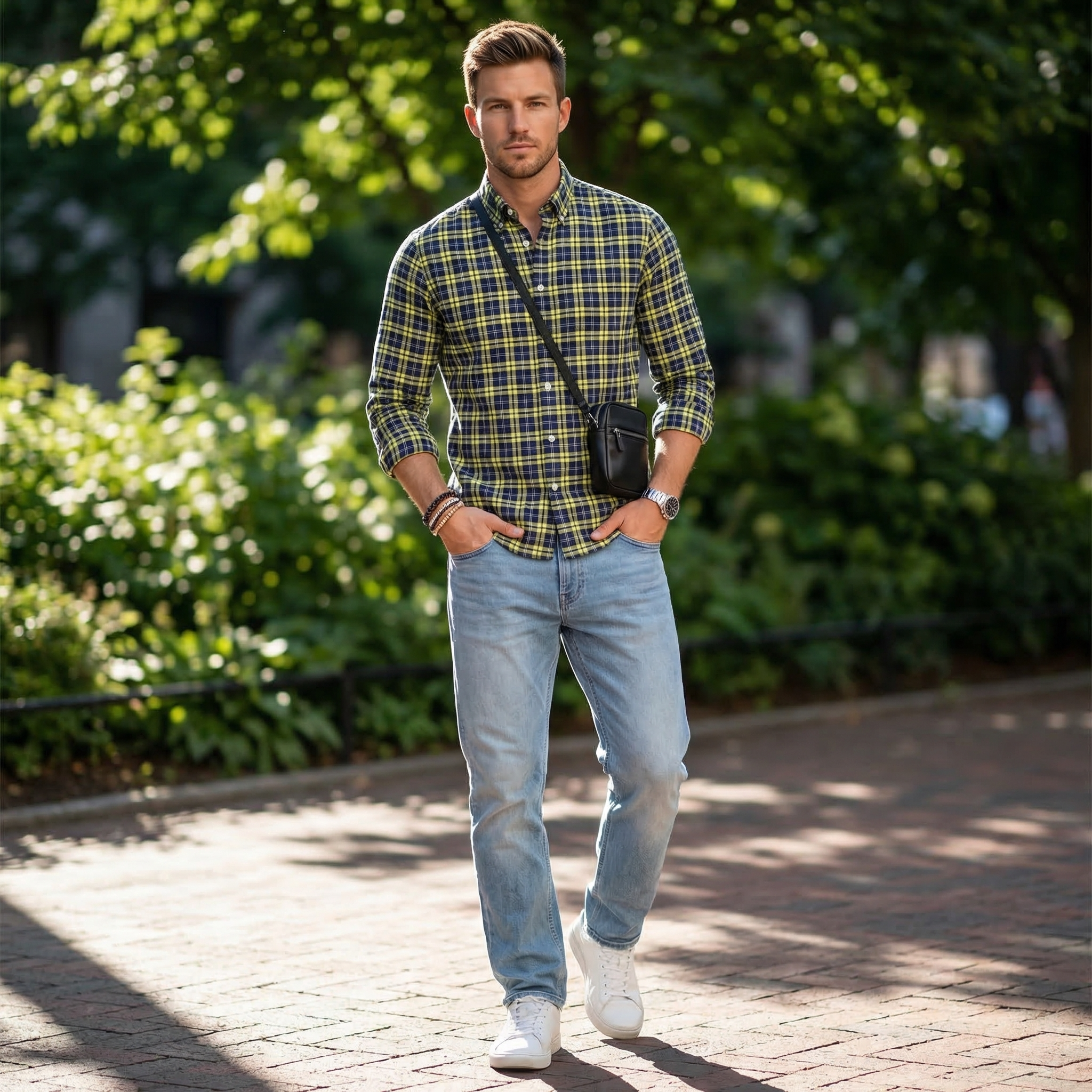 Men Green Checks Slim Fit Shirt