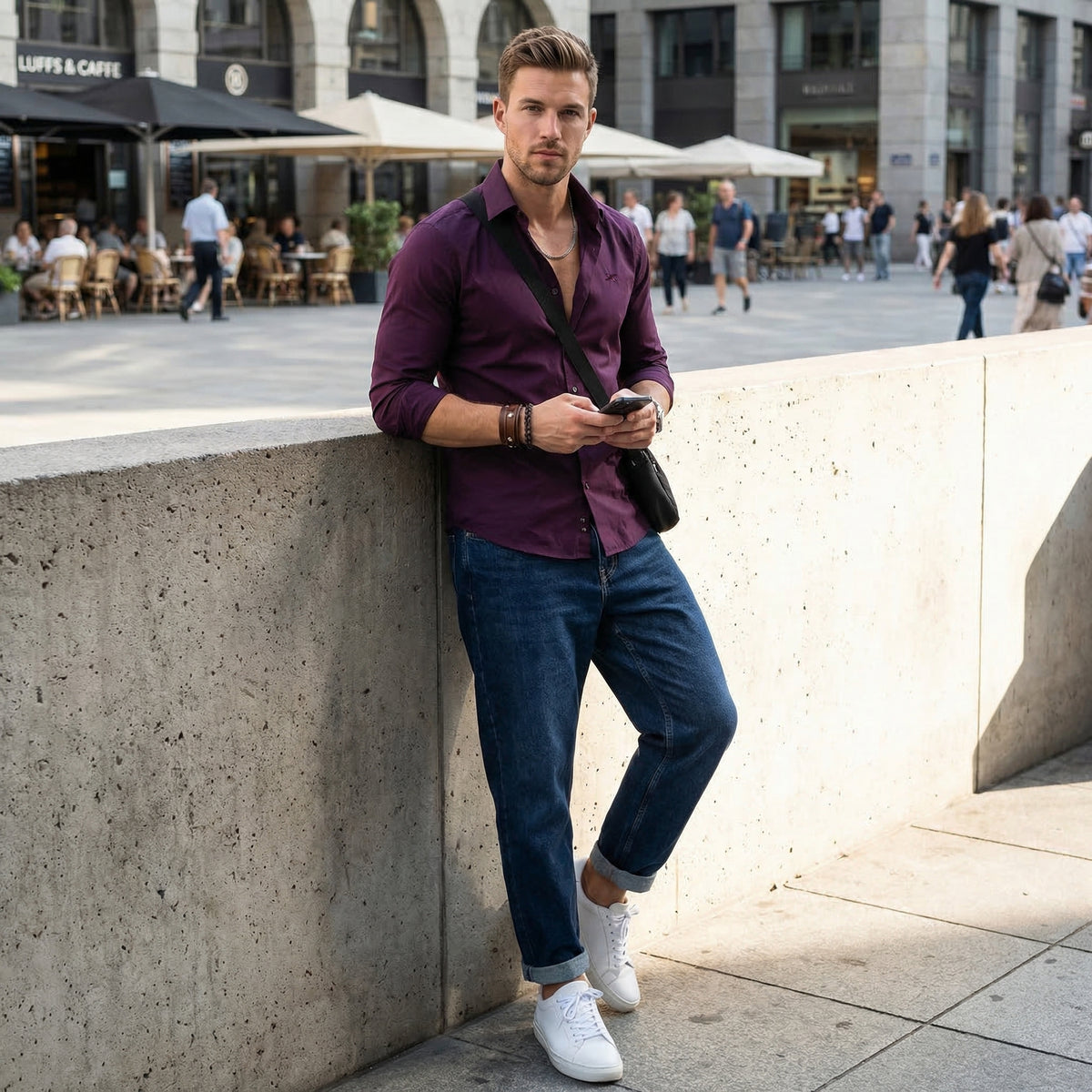 Men Wine Solid Slim Fit Shirt