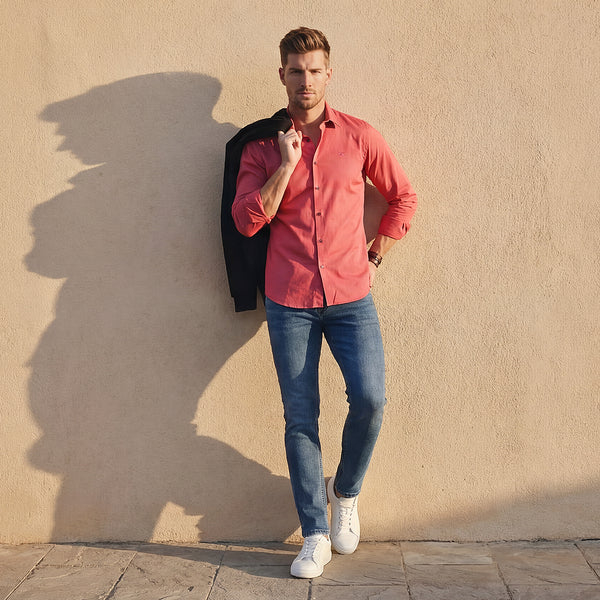 Full sleeves Slim Fit Pastel Corel Premium Satin Solid Shirt