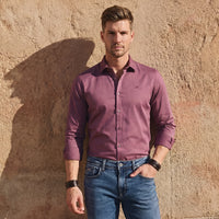 Full sleeves Slim Fit Onion Pink Premium Satin Solid Shirt