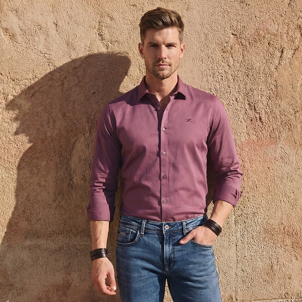 Full sleeves Slim Fit Onion Pink Premium Satin Solid Shirt