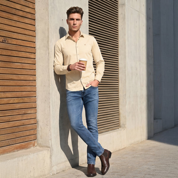 Full sleeves Slim Fit Cream Premium Satin Solid Shirt