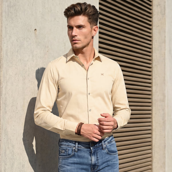 Full sleeves Slim Fit Cream Premium Satin Solid Shirt