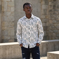 Full Sleeves Slim Fit White Abstract Textured Stripe Print Shirt
