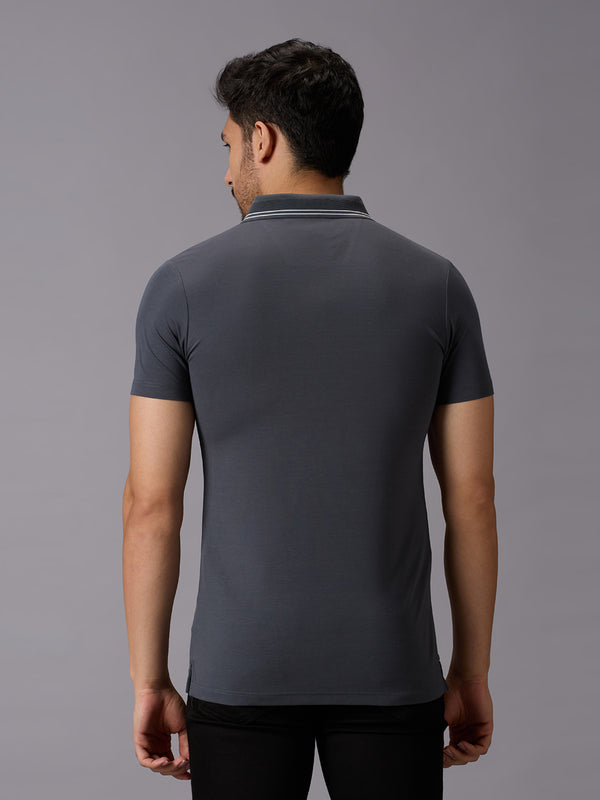 Men's Dark Grey Solid Slim Fit T-Shirts