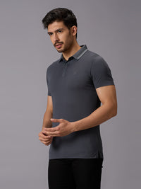 Men's Dark Grey Solid Slim Fit T-Shirts