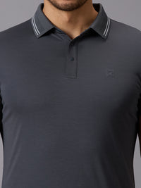 Men's Dark Grey Solid Slim Fit T-Shirts