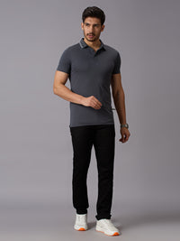 Men's Dark Grey Solid Slim Fit T-Shirts
